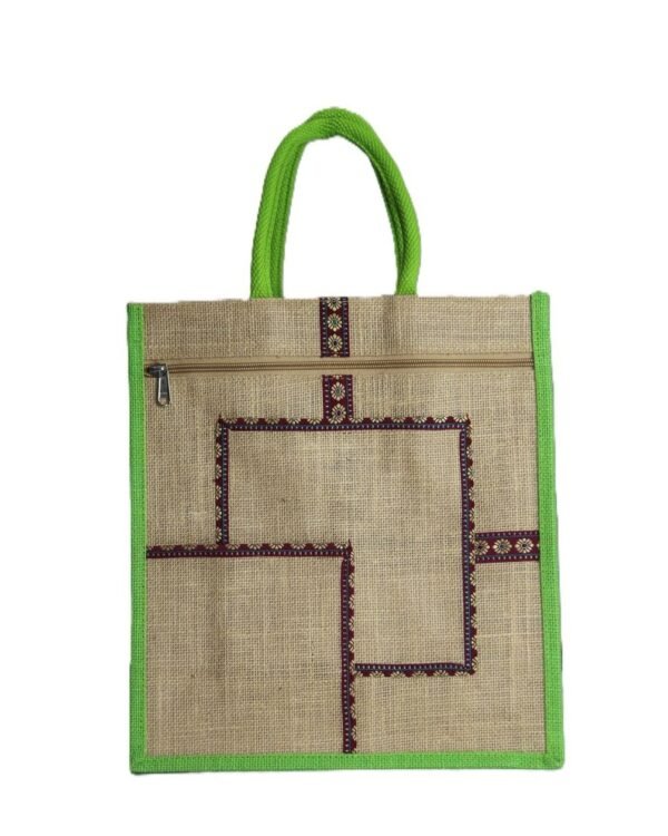 Jute bag with embroidered box-style jari-designed bag - Image 2