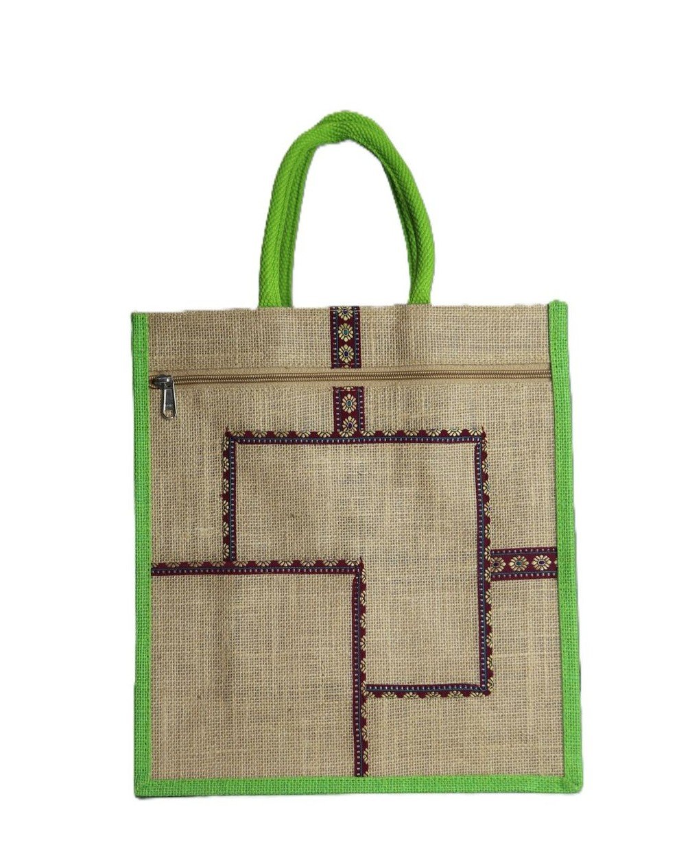 Jute bag with embroidered box-style jari-designed bag - Image 2