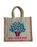 Go-green printed natural Jute tote Bag
