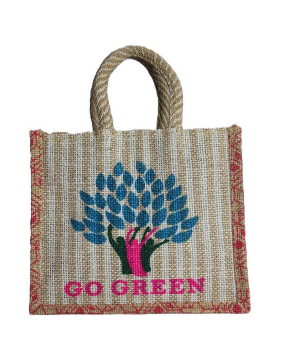 Go-green printed natural Jute tote Bag - Image 4
