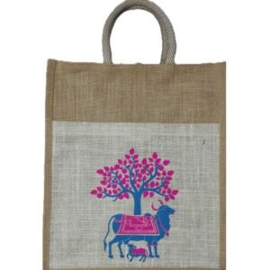 Jute bag with colorful komatha print