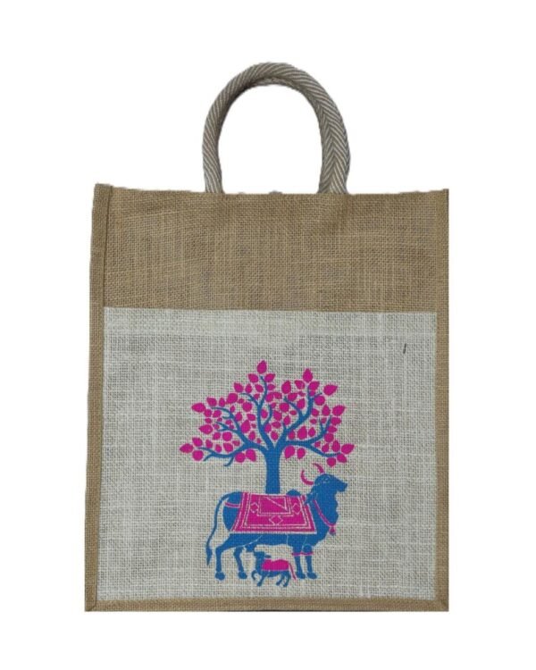 Jute bag with colorful komatha print