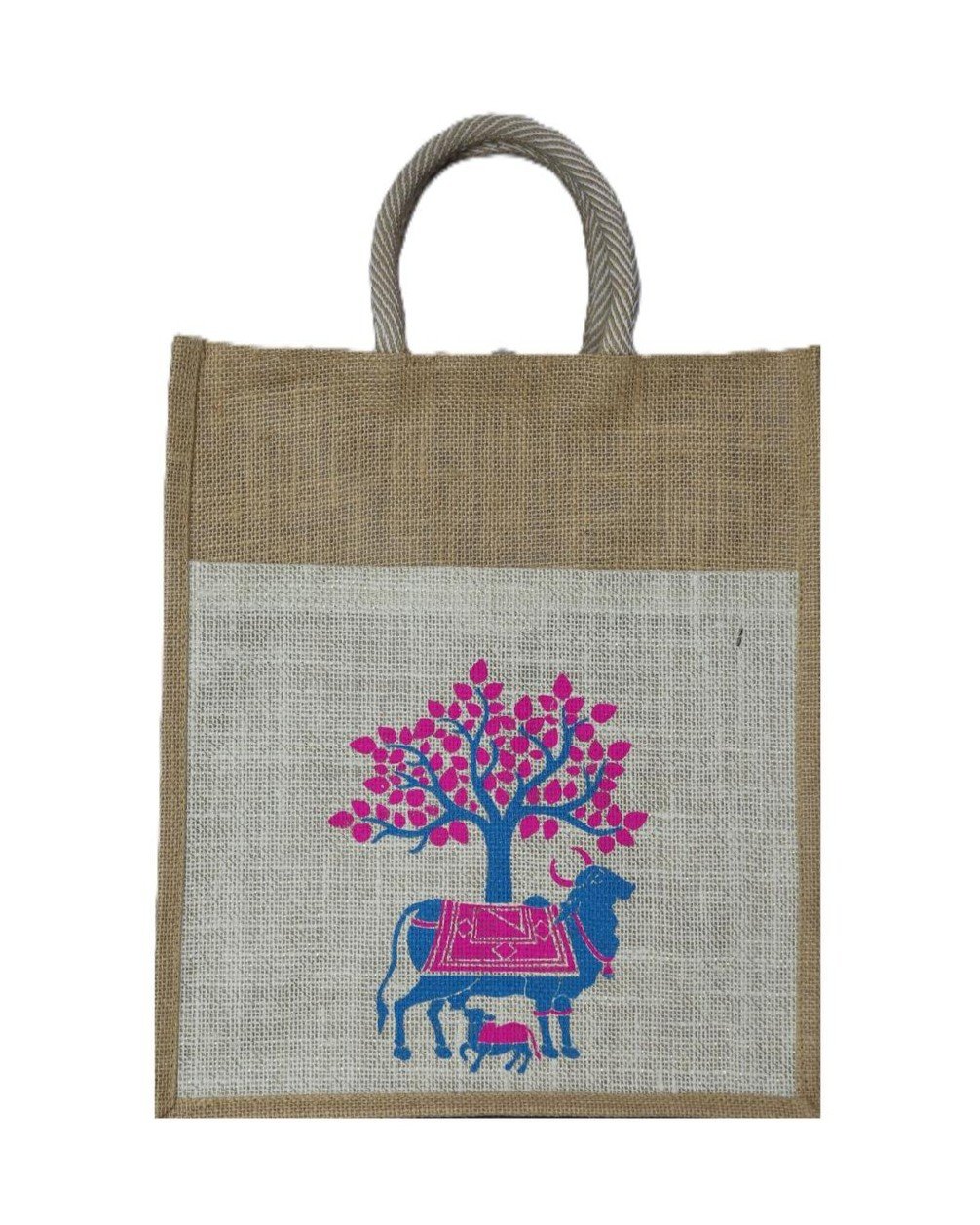 Jute bag with colorful komatha print
