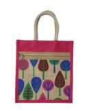 Jute bag with colorful leaf prints