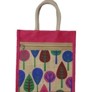 Jute bag with colorful leaf prints