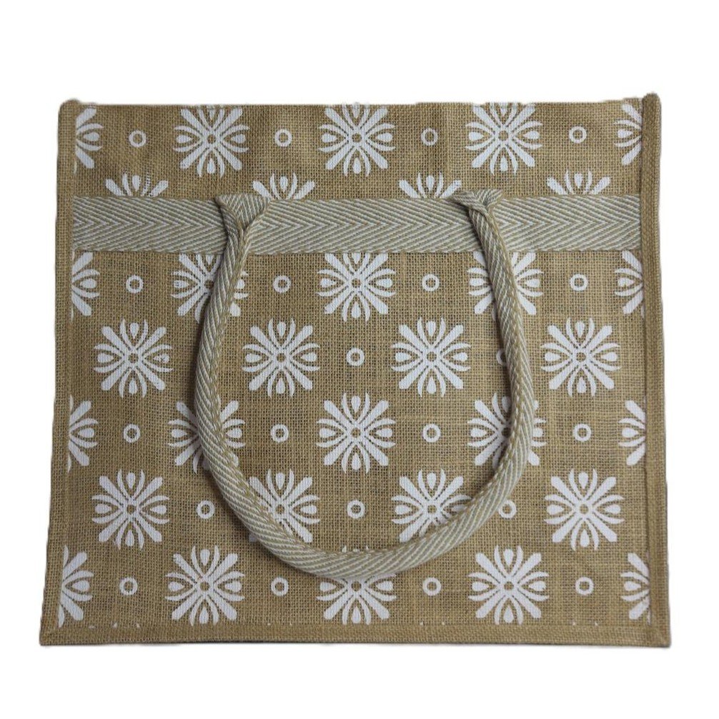Natural Jute Bag with assorted white printed tote - Image 3