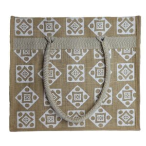 Jute bag with natural color and white prints