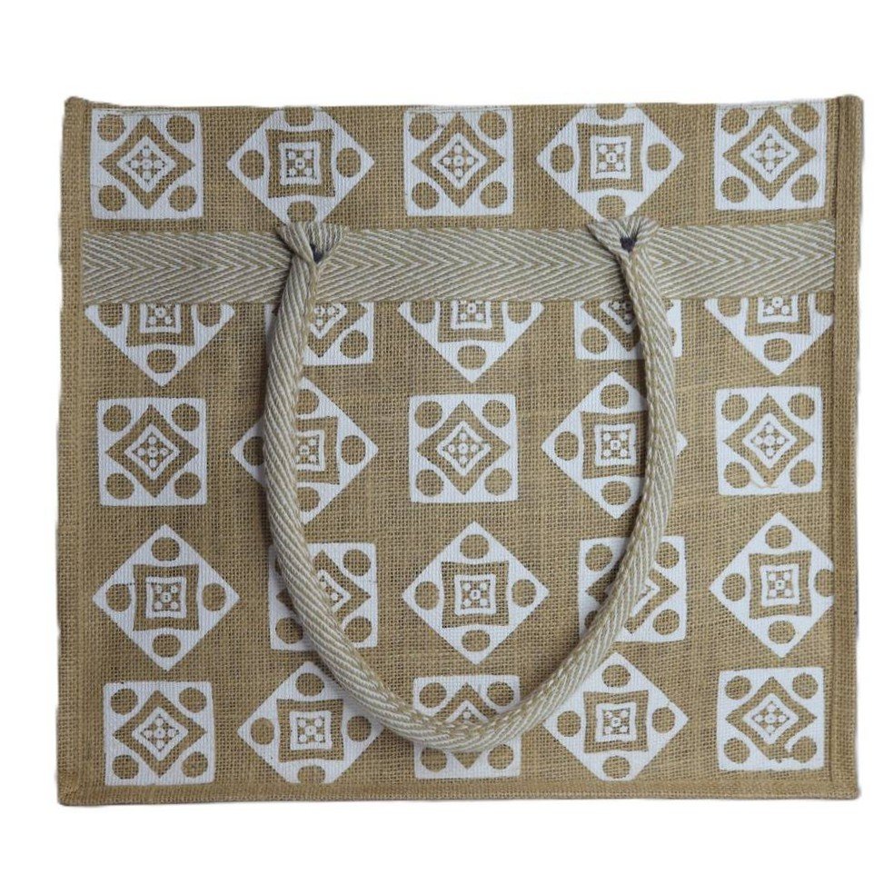 Jute bag with natural color and white prints
