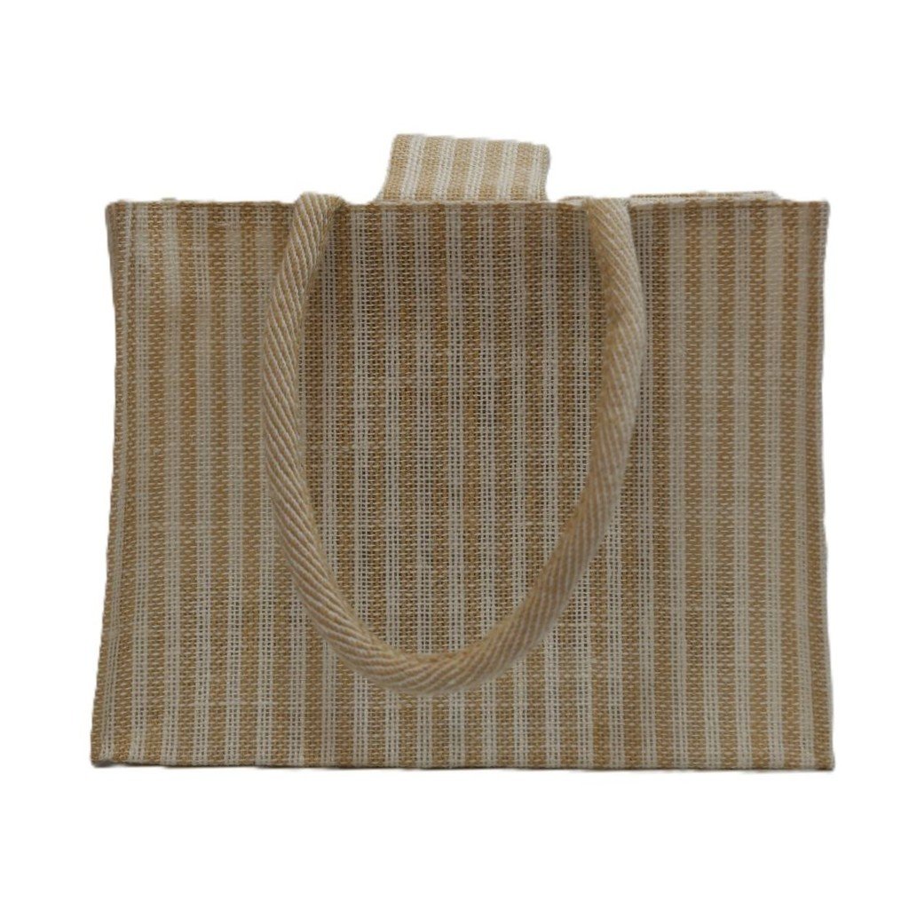 Elegant Handcrafted Jute Tote Bag with Colorful Jari Border - Image 2