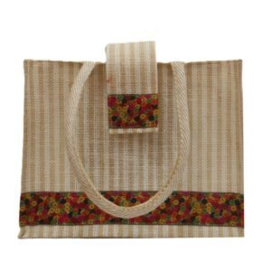 Natural jute bag with wite stripe and jari