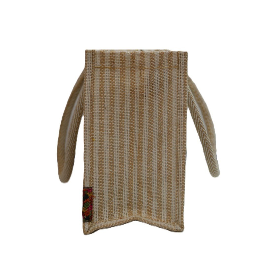 Elegant Handcrafted Jute Tote Bag with Colorful Jari Border - Image 4