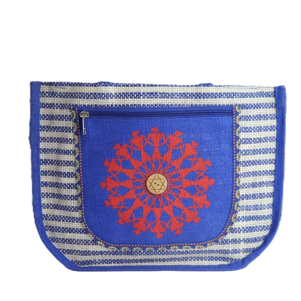 Elegant Handcrafted Jute Tote Bag with Traditional Embroidered Design - Image 5
