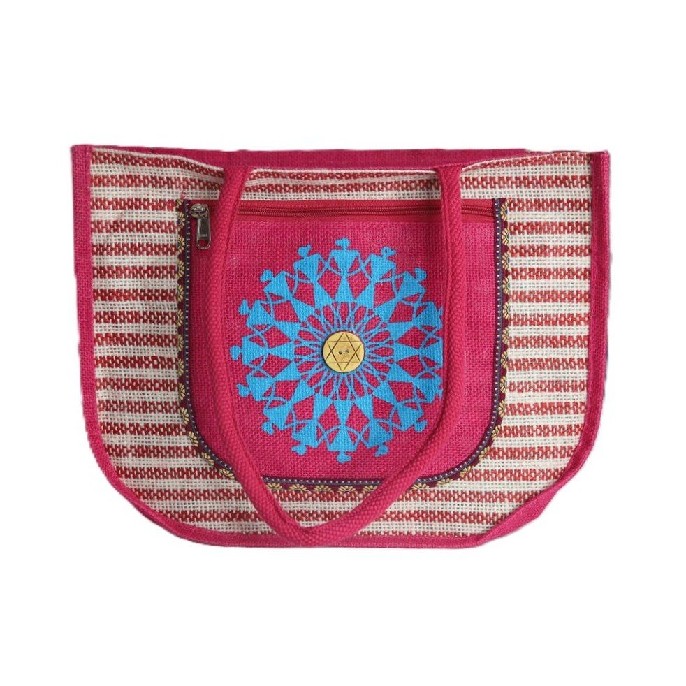Ovel shapped jute bag with embroided designs