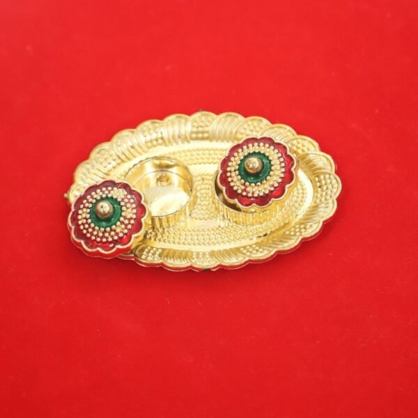 Decorative Fiber Kumkum Holder with Golden Tray – Pooja & Return Gift Item - Image 2