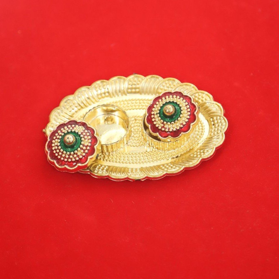 Decorative Fiber Kumkum Holder with Golden Tray – Pooja & Return Gift Item - Image 2