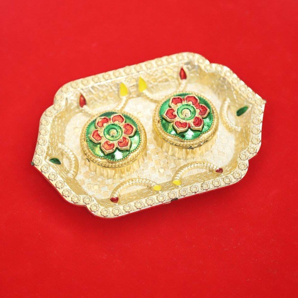 Decorative Fiber Kumkum Holder with Tray - Image 4
