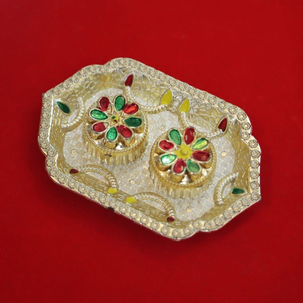 Decorative Fiber Kumkum Holder with Tray - Image 2