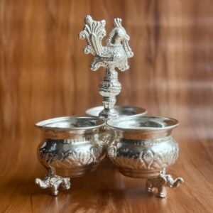 German silver triple pot kumkum holder