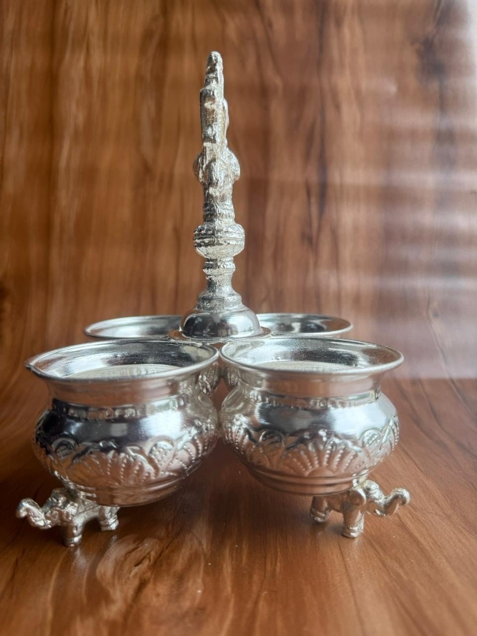 German Silver Four-Pot Pooja Kumkum Holder Set - Image 3