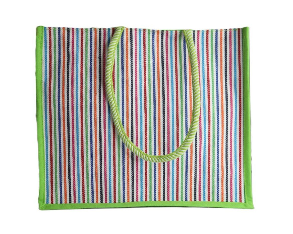 Vibrant Striped Canvas Tote Bag with Zip and Front Pocket - Image 3
