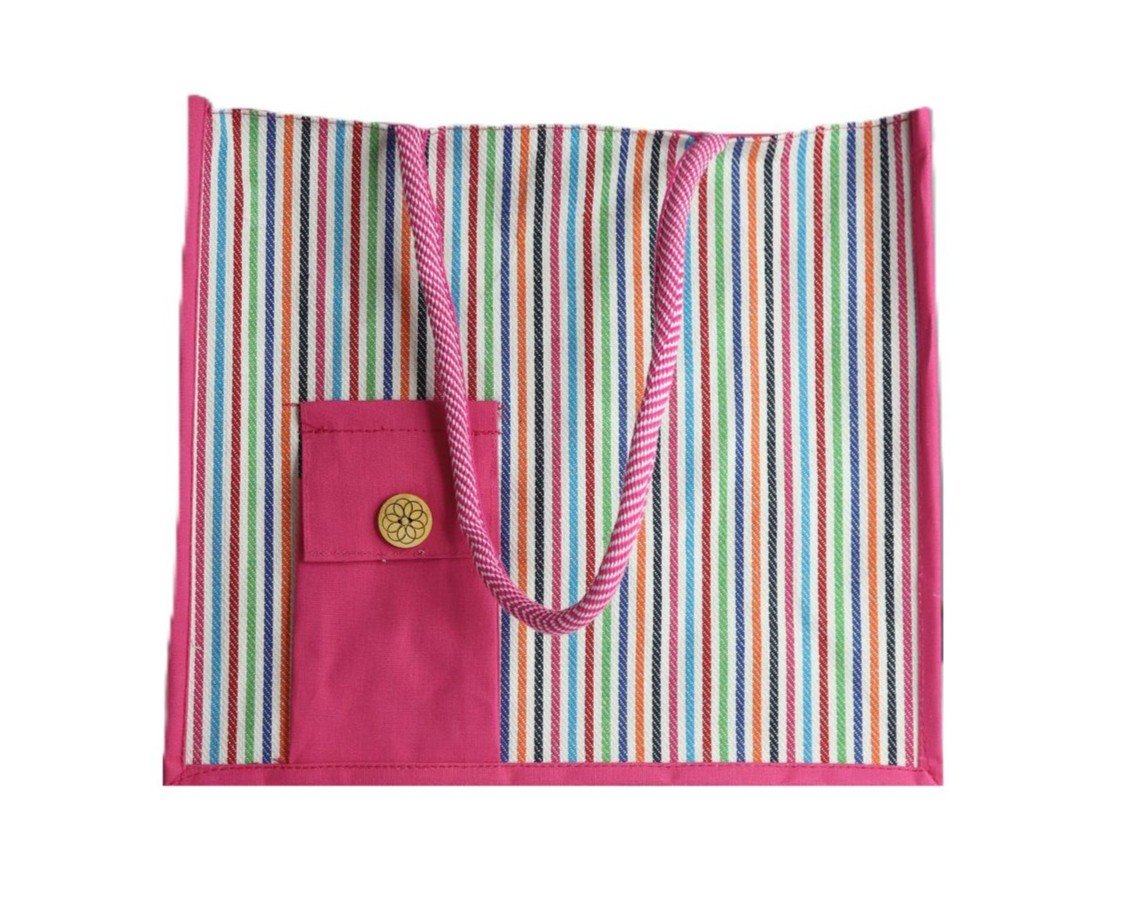 Colorful striped canvas bag with pouch