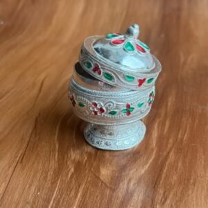 German Silver Kumkum Holder with Decorative Work