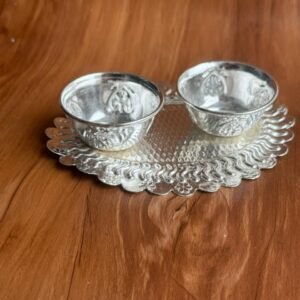 German silver kumkum cups with plate