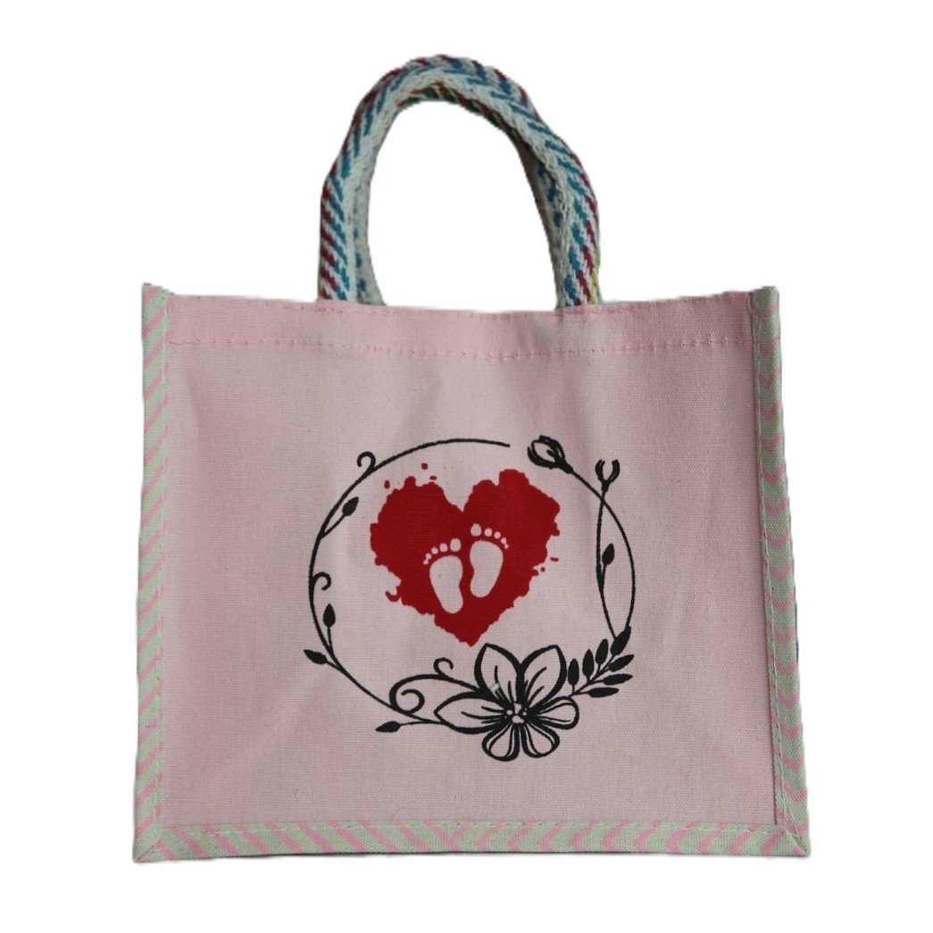Heart & foot print color canvas bag
