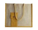 Jute bag with colorful stipe lines and front pouch