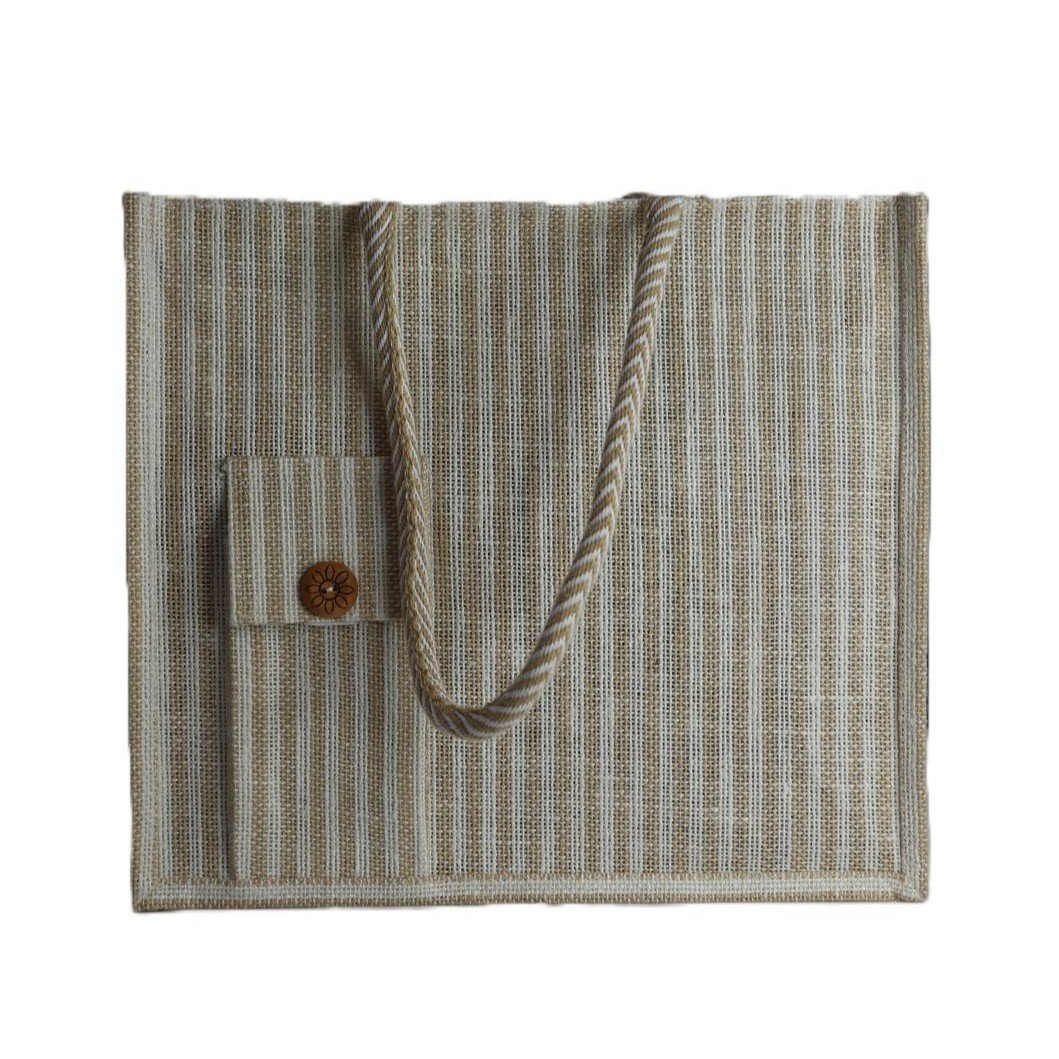 Large natural jute bag woth front pouch