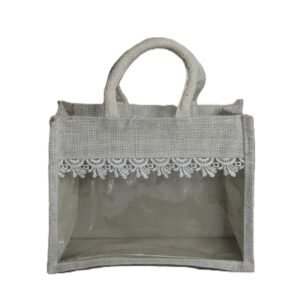 Jute bag with transparent window and lace