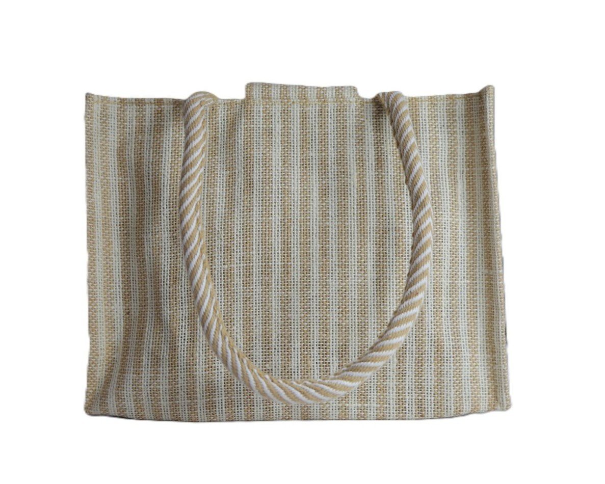 Premium Striped Jute Handbag with Zipper Closure and Inner Compartment - Image 3