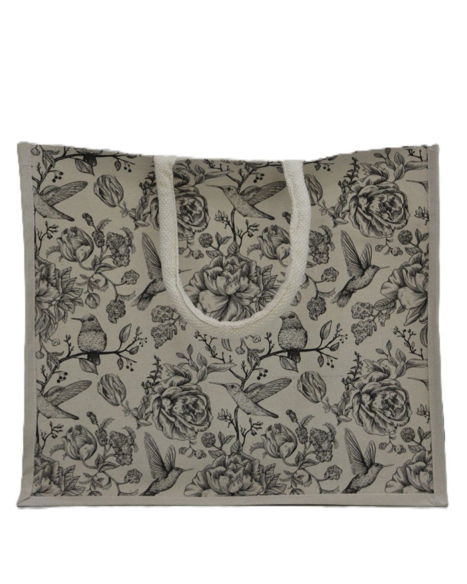 Black and white printed canvas shopping bag online
