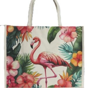Canvas shopping bag with flamingo print