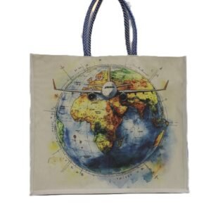 canvas shopping bag with travel theme prints