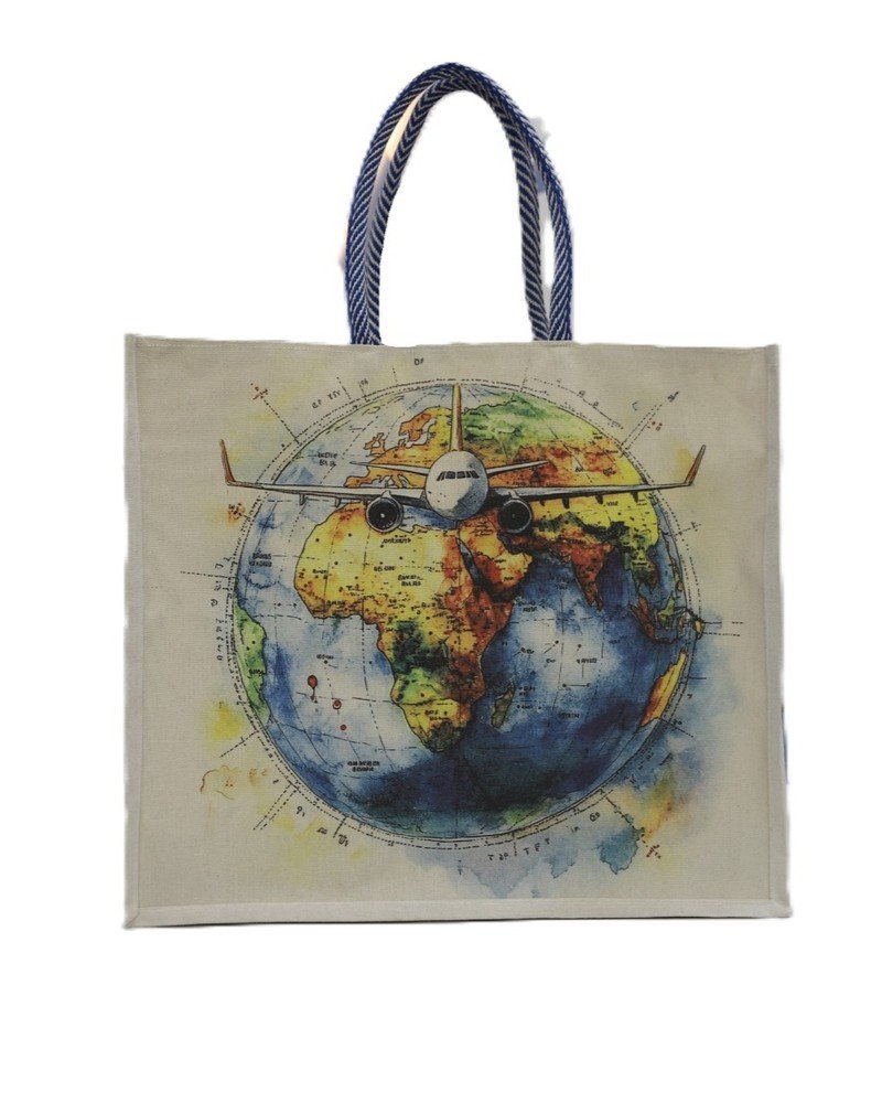 canvas shopping bag with travel theme prints
