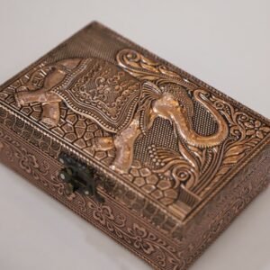 Elephant-designed copper finish jewel box