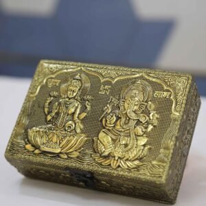 Ganesha & saraswathi designed golden finish jewel box
