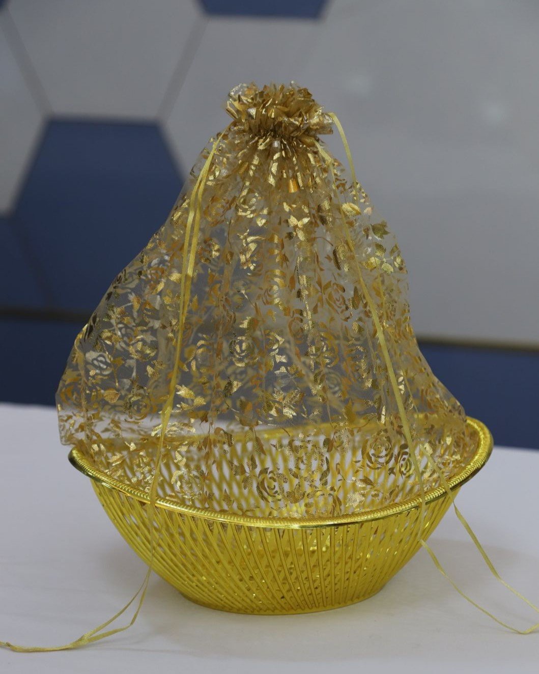 Oval Shaped Gift Hamper with Net & Golden Finish - Image 2