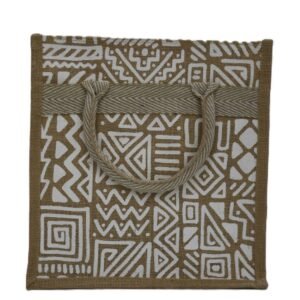 jute handbag with assorted white prints