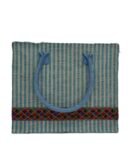 Jute handbag with color stripe prints and jari