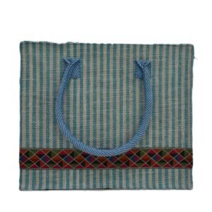 Jute handbag with color stripe prints and jari