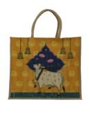 Jute shopping bag with komatha design print