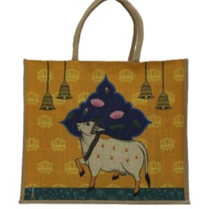 Jute shopping bag with komatha design print