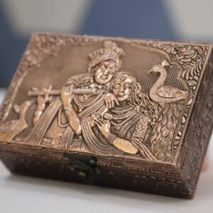 Copper finish radhe krishna designed jewel box