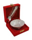 red velvet box with german silver bowl & spoon