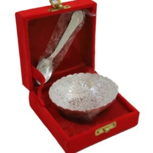 red velvet box with german silver bowl & spoon