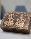 saraswathi & Ganesha designed copper finish jewel box