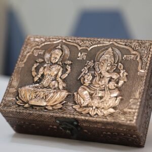 saraswathi & Ganesha designed copper finish jewel box