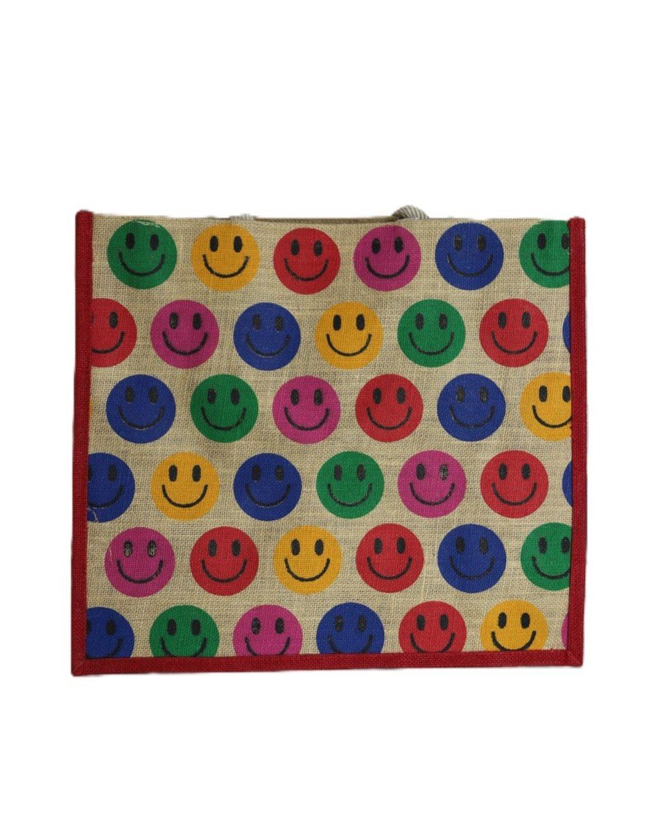 Jute Bag with Colorful Smiley Face design – Eco-Friendly & Stylish - Image 3